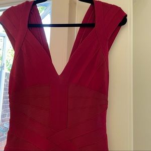 Red Herve Leger Mid Length Dress